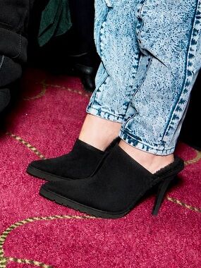 Y/PROJECT x UGG Ls1 Suede Shearling Mule Heels in Black